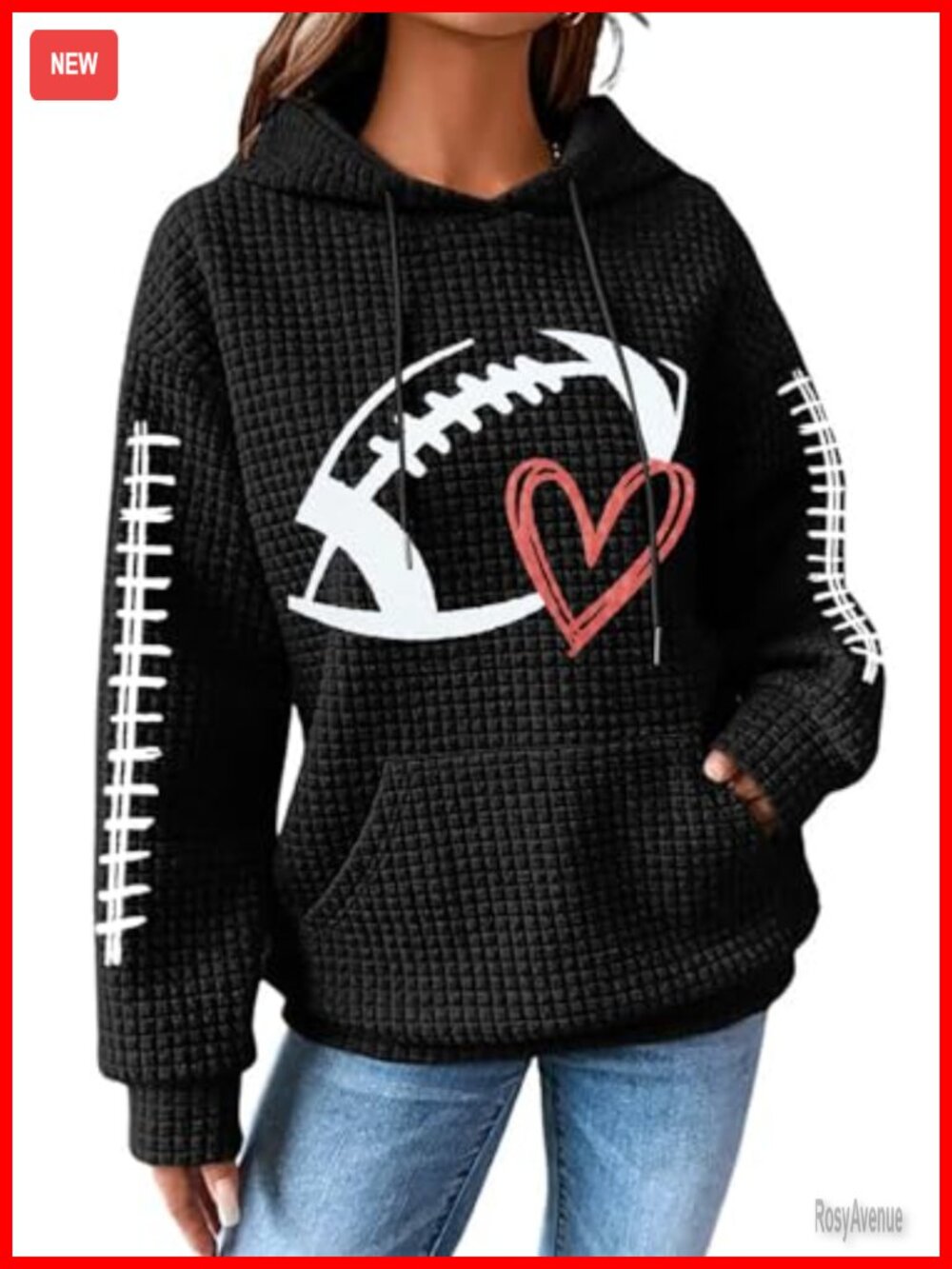 Waffle Knit Game Day Hoodie Women Funny Football Graphic Pullover Sweatshirt